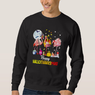 Flamingo Lycklig Hallothanksmas Halloween Thanksgi Lång Ärmad Tröja