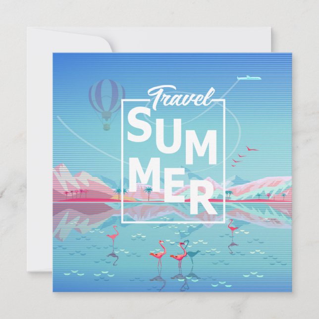 Flamingo, Magic Travel, sommartropisk havsstrand Spara Datumet (Framsida)