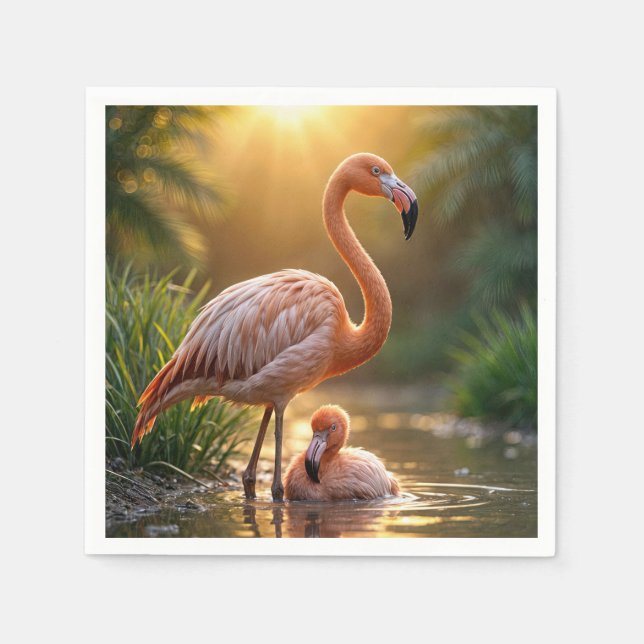 Flamingo mamma och unge pappersservett (Framsidan)