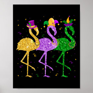 Flamingo Mardi Gras Funny Mask Pärlor Carnival Par Poster