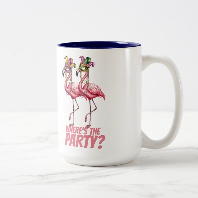 Flamingo Mardi Gras Party Goers Två-Tonad Mugg (Höger)