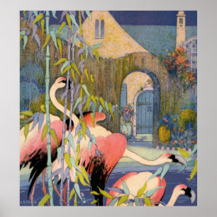 flamingo med bambu poster