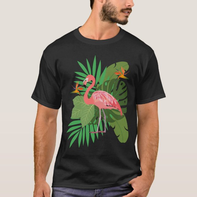 Flamingo med blad t shirt (Framsida)