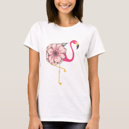 Flamingo med blomdesign t shirt