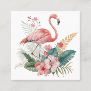 Flamingo Med Blommor Fyrkantigt Visitkort