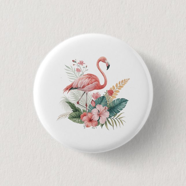 Flamingo Med Blommor Knapp (Framsida)