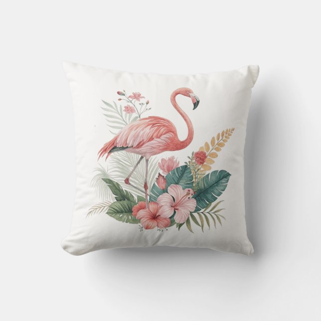 Flamingo Med Blommor Kudde (Framsida)