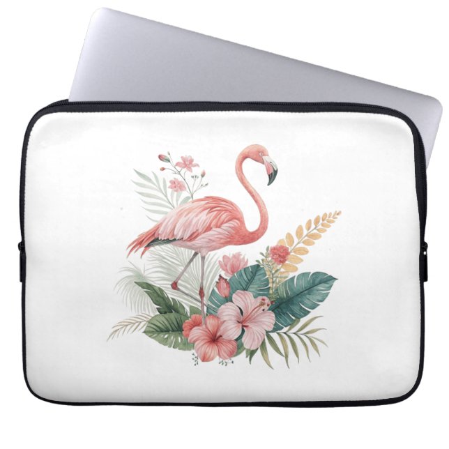 Flamingo Med Blommor Laptop Fodral (Framsidan)