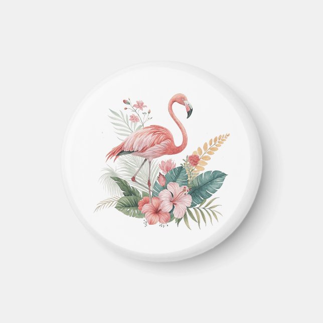 Flamingo Med Blommor Magnet (Framsidan)