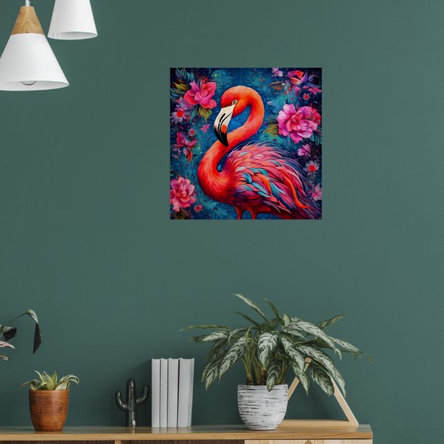 Flamingo med blommor poster (Vardagsrum 1)