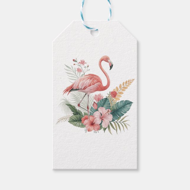 Flamingo Med Blommor Presentetikett (Framsidan)
