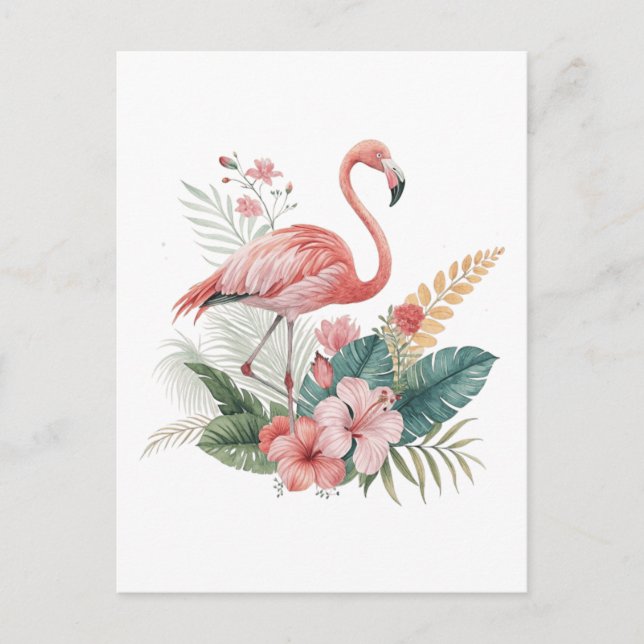 Flamingo Med Blommor Vykort (Framsida)