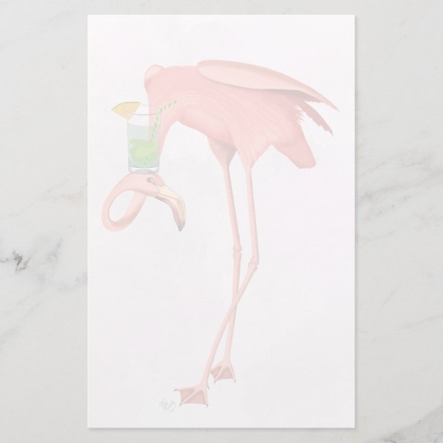 Flamingo med Cocktail Brevpapper (Framsida)