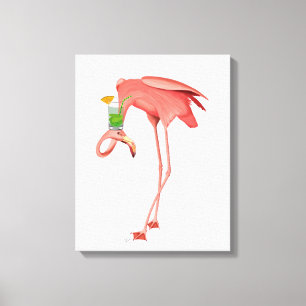 Flamingo med Cocktail Canvastryck