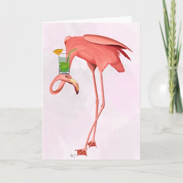 Flamingo med Cocktail Kort (Framsida)
