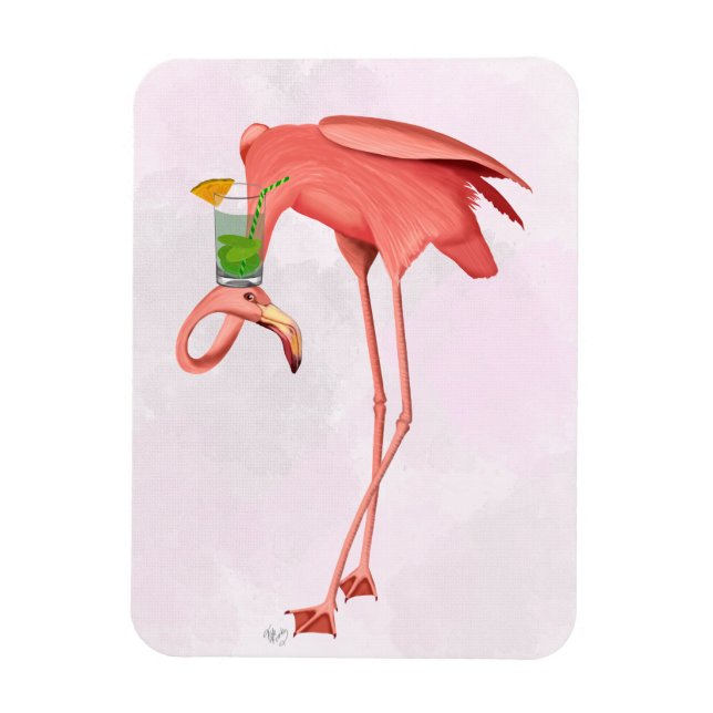 Flamingo med Cocktail Magnet (Vertikal)
