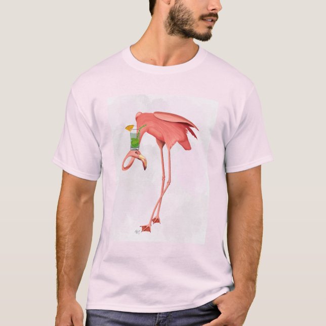Flamingo med Cocktail T Shirt (Framsida)