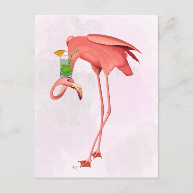 Flamingo med Cocktail Vykort (Framsida)