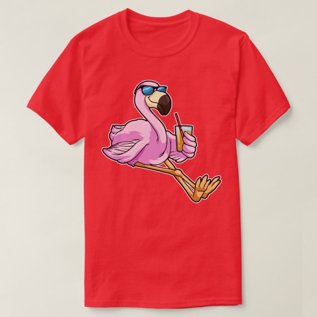 Flamingo med dryck med dricksstrå t shirt (Design framsida)