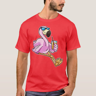 Flamingo med dryck med dricksstrå t shirt
