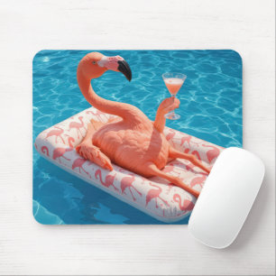 Flamingo med en drink i en simbassäng musmatta