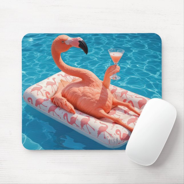 Flamingo med en drink i en simbassäng musmatta (Med mus)
