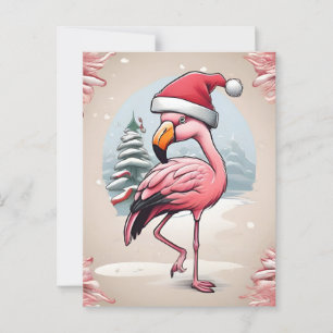 Flamingo med en tomhatt bredvid Julgran Vykort