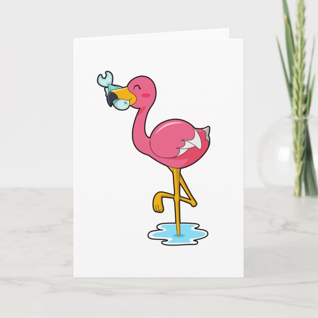 Flamingo med fisk kort (Framsida)