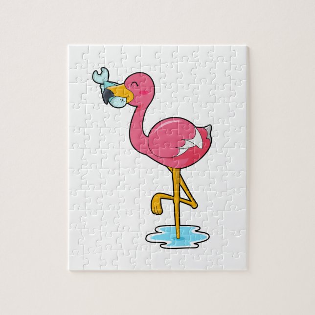 Flamingo med fisk pussel (Vertikal)