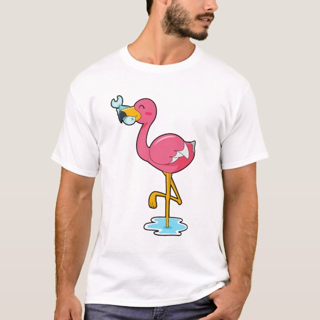Flamingo med fisk t shirt (Framsida)