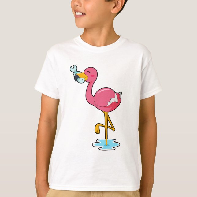 Flamingo med fisk t shirt (Framsida)