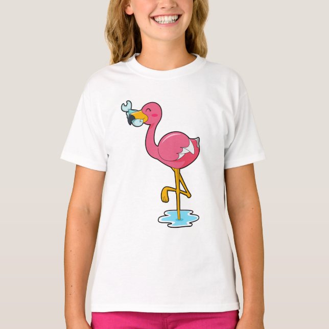 Flamingo med fisk t shirt (Framsida)