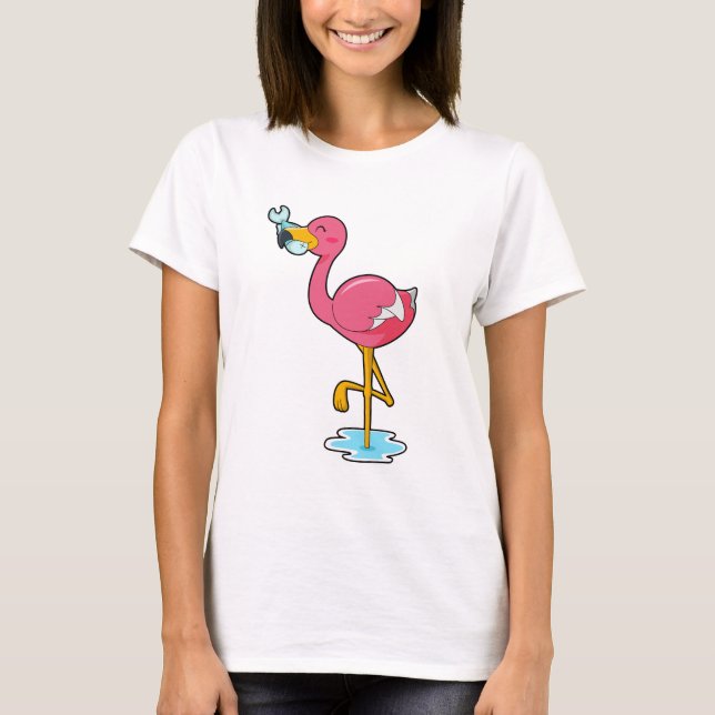 Flamingo med fisk t shirt (Framsida)