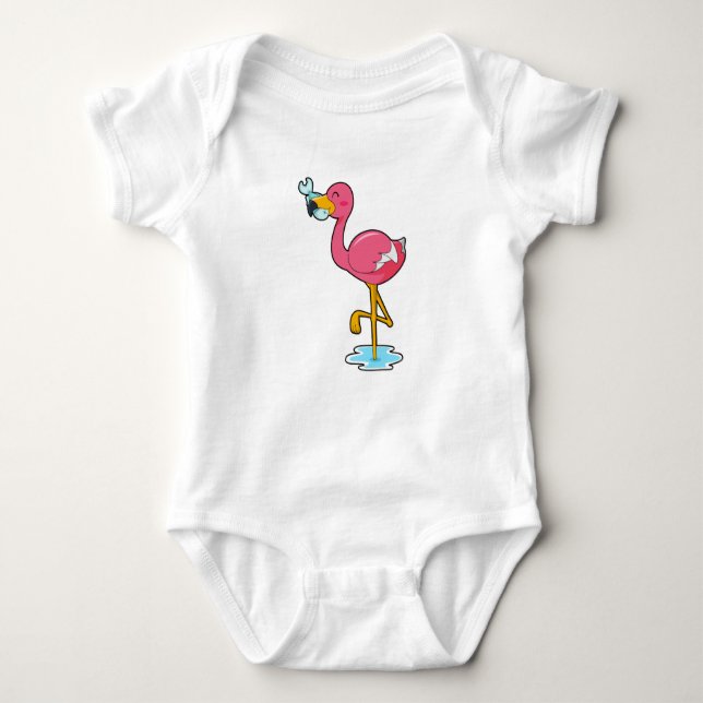 Flamingo med fisk t shirt (Framsida)