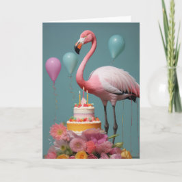 Flamingo med födelsedagskummel - kort