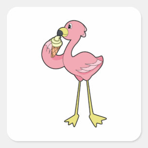 Flamingo med glasglass fyrkantigt klistermärke