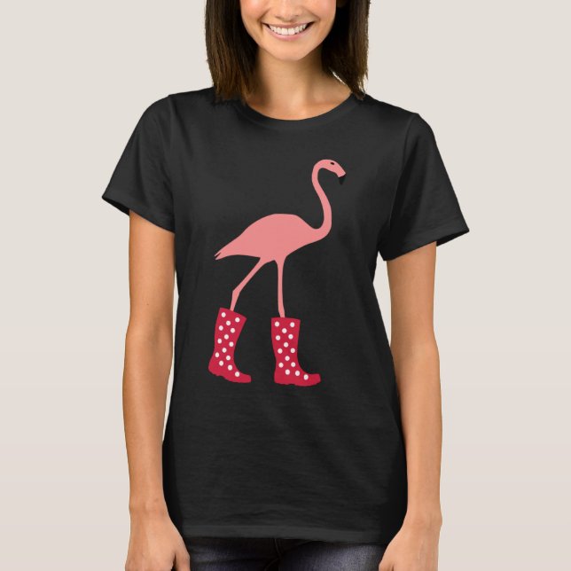 Flamingo med gummistövlar t shirt (Framsida)