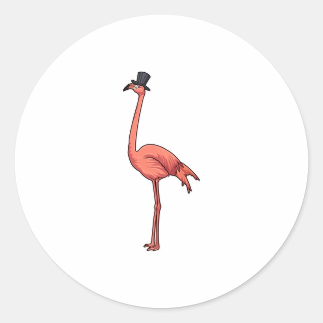 Flamingo med Hat Runt Klistermärke (Framsida)
