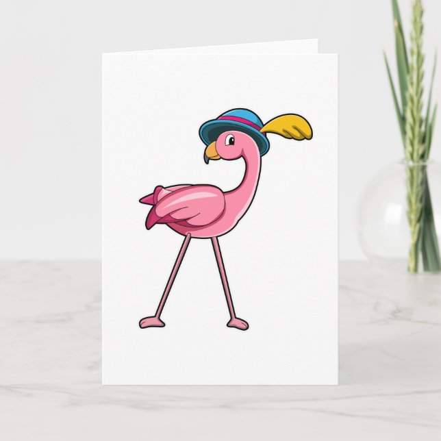 Flamingo med hatt & fjäder kort (Framsida)