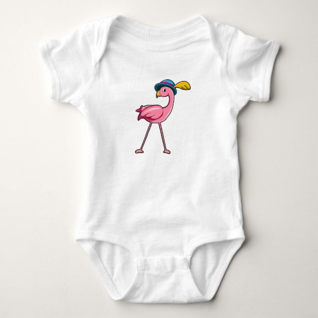 Flamingo med hatt & fjäder t shirt (Framsida)
