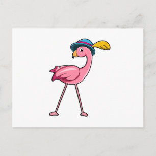 Flamingo med hatt och fjäder vykort