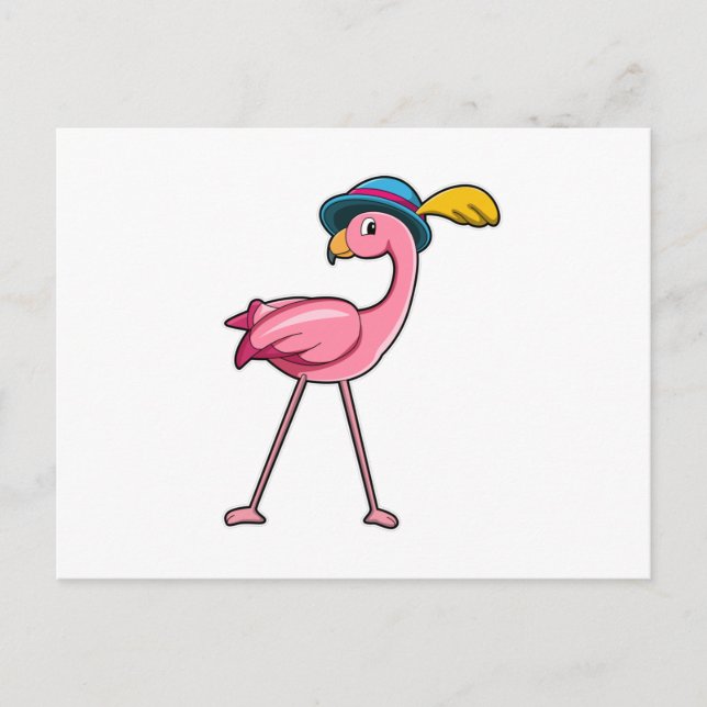 Flamingo med hatt och ludd vykort (Framsida)