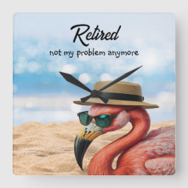 Flamingo med hatt- och solglasögon fyrkantig klocka