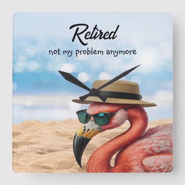 Flamingo med hatt- och solglasögon fyrkantig klocka (Framsida)