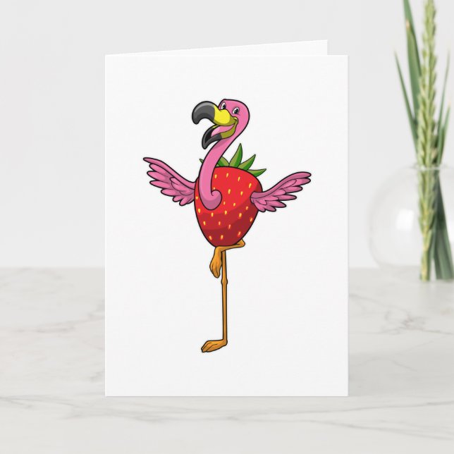 Flamingo med jordgubbe kort (Framsida)