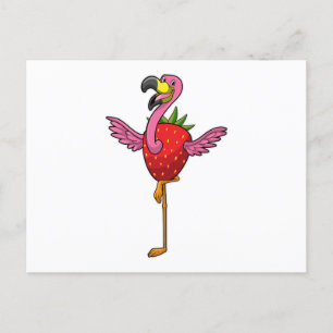 Flamingo med jordgubbe vykort
