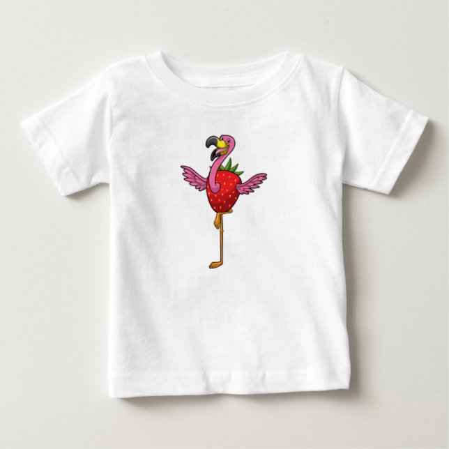 Flamingo med jordgubbsbär t shirt (Framsida)