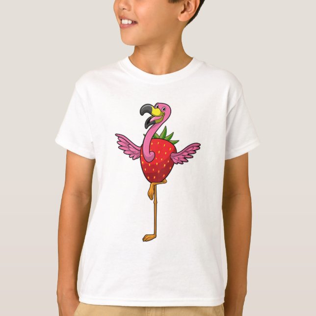 Flamingo med jordgubbsbär t shirt (Framsida)