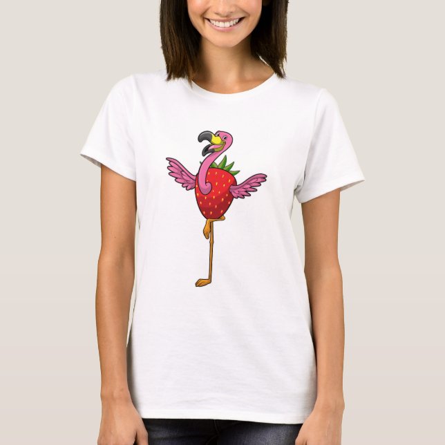 Flamingo med jordgubbsbär t shirt (Framsida)