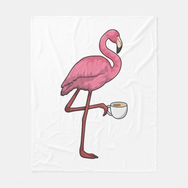 Flamingo med Kopp i kaffe Fleecefilt (Framsidan)